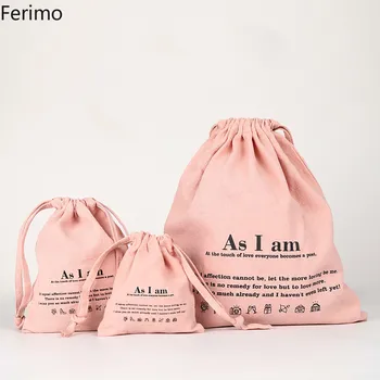Ferimo 3pcs Medvilnės ir lino raišteliu pluoštas kišenėje Kosmetikos mobiliojo telefono pakavimo maišeliai kelionių saugojimo krepšys