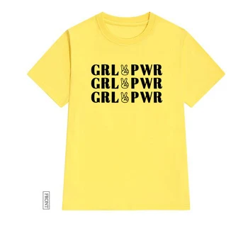 GRL PWR yeah Spausdinti Moterų marškinėlius Medvilnės Atsitiktinis Juokingi marškinėliai Lady Yong Mergina Viršuje Tee 5 Spalvų Lašas Laivas S-679