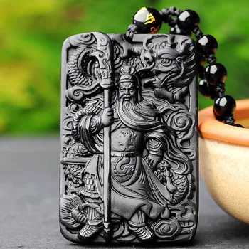 Gamtos GuanGong Amuletas Obsidianas Pakabukas Lašas Laivybos Pasisekė Kristalų Guan Yu Karoliai Didmeninė Bauda Papuošalai Dovana