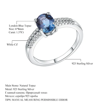 Gem Baleto Halo 1.57 Ct Gamtos London Blue Topazas Dalyvavimas Pažadas Žiedas 925 Sterlingas Sidabro Žiedai Moterims Fine Jewelry