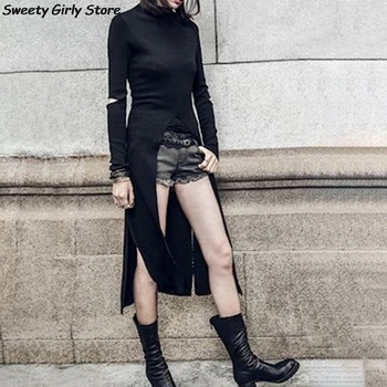 Gothic Punk Stiliaus Suknelė Moterims Ilgomis Rankovėmis Suknelė Golfo Nereguliarus Juodos Suknelės Moterų Streetwear Rudenį Rudenį Cosplay Vestido