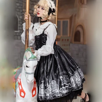 Gotikinio stiliaus lolita dress senovinių nėrinių bowknot kawaii suknelė spausdinimo gothic lolita jsk rankovių viktorijos suknelė loli cosplay