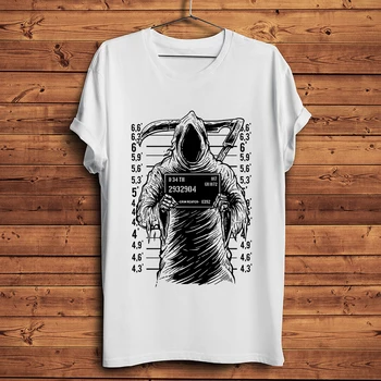 Grim Reaper Mugshot juokinga t-shirt homme vasaros trumpas rankovės marškinėliai vyrams balta hipster atsitiktinis marškinėlius unisex streetwear