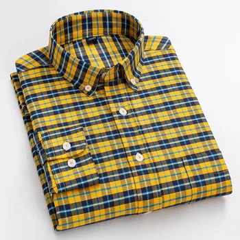 Grynos Medvilnės Pledas Marškiniai Oksfordo Atsitiktinis ilgomis Rankovėmis Shirt Mens Mados Drabužių Tendencijas Mygtuką Žemyn Marškiniai Vyrams korėjos Drabužių