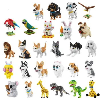 Gyvūnų augintinių Diamond Blokai Mielas Animacinių filmų Šunys, Katės Dinozaurų Anime Duomenys Modelis 