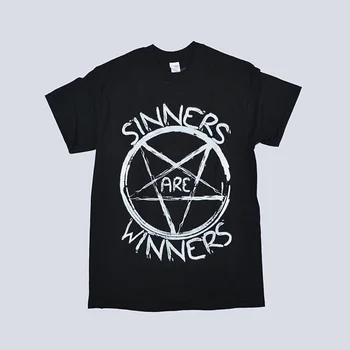 HAHAYULE Nusidėjėliai Yra Nugalėtojai Unisex 90-ųjų Grunge Gothic Black T-Shirt Hipsters Šėtono Grafinis Tee