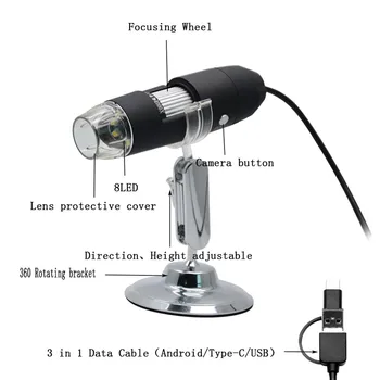 HD 2.0 MP 1000X Mikroskopu 3 IN 1 USB Wifi Telefono Tipo c Mikroskopu Stereo Elektroninis Skaitmeninis Mikroskopas 1920*1080P