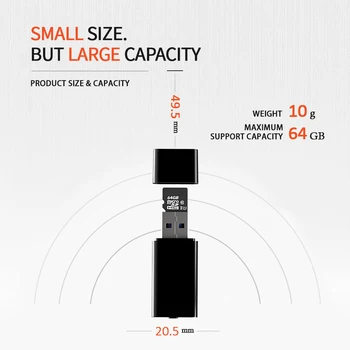 HNSAT Mini USB garso diktofonas, balso įrašymo įjungimo mygtuką įrašymo palaikymas 4GB-64GB TF kortelė