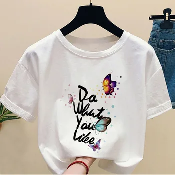 Harajuku Moterų marškinėliai Naujų 2020 m. Vasaros Įdomus Laiškas drugelis Spausdinti Laisvi marškinėliai Mergaitėms Studentų Streetwear Atsitiktinis Lady Viršūnes Tees