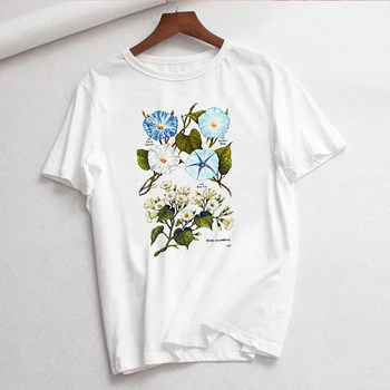 Harajuku Ulzzang Moterų marškinėliai Trumpas rankovėmis Viršūnes Tees T-shirt Moterims, Juoda Balta Haliucinogeninių Augalų Raštais, Laisvas, Įdomus, T-shirt