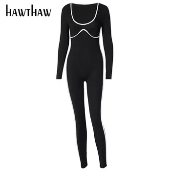 Hawthaw Moteris Rudens-Žiemos Long Sleeve Black Bodycon Sportinę Tracksuit Jumpsuit Romper Playsuit 2020 M. Rudenį Drabužių Streetwear