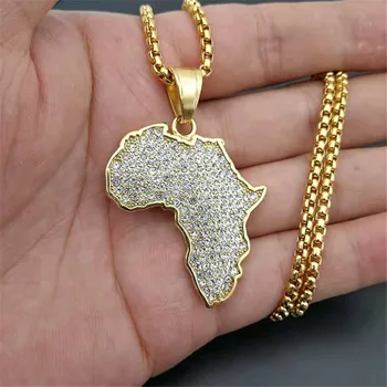 Hip-Hop Lediniame Iš Afrikos Žemėlapis Karoliai, Pakabučiai, Aukso Spalvos Nerūdijančio Plieno Grandinės Moterims/Vyrams Etiopijos Papuošalai Afrikos XL1224