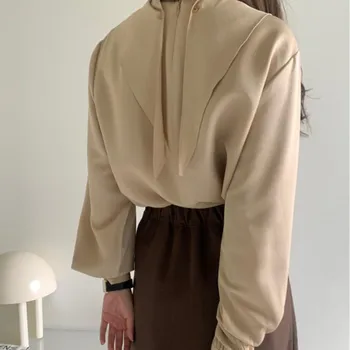 HziriP 2021 Naują Pavasario Rudens OLIS Elegantiškas Minimalistinio Mados Marškinėliai Moterims Palaidinės Prarasti ilgomis Rankovėmis Viršūnes Specialios Konstrukcijos su Skara