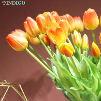 INDIGO - Saulėlydžio Tulpių Puokštė (3 gėlės+2 bud) Nekilnojamojo Touch Silikono Tulpių Aukštos Kokybės Namų Dekoro Dirbtinių Gėlių Nemokamas Pristatymas