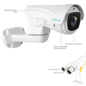 Inesun 5MP (2688x1944) Super HD HAINAUT PTZ VAIZDO Kamera, 10X Optinis Priartinimas Lauko Vaizdo Stebėjimo Saugumo Kameros 330ft Lazerio SPINDULIŲ