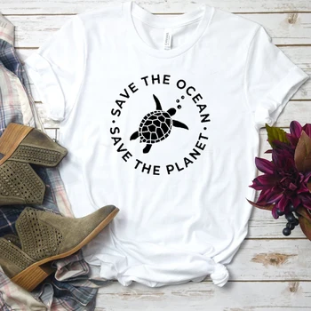 Išsaugoti Vandenyno Marškinėliai Išsaugoti Planetą Grafinis Tees Moterų Medvilnės Marškinėlius Juokinga Vėžlys Spausdinti Trumpomis Rankovėmis Mergaitei, Mielas Top Drop Laivyba