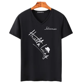 JALEEMAN NAUJAS 2018 Prekės ženklo Drabužių Tee Viršūnes 5XL V Kaklo Vyrams T Shirt Mens Mados trumpomis Rankovėmis Marškinėlius Sporto Atsitiktinis Vyrų T-shirt