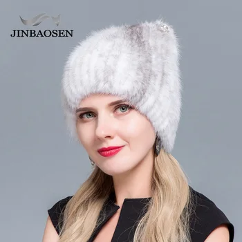 JINBAOSEN Žiemos moteriški audinės kailio kepurę megzti megztinis skrybėlę naujas mados kačių ausys stilius Europos ir Amerikos stiliaus slidinėjimo kepurės