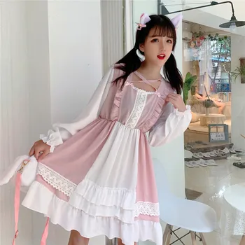 Japonijos Korėja Vestidos Femininos Cosplay Retro Ponia Lolita Dress Saldus Šalis Suknelė Kawaii Raukiniai Mori Mergina Preppy Suknelė