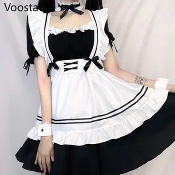 Japonijos Minkštas Sesuo Cute Lolita Dress Girly Viktorijos Gotika Sluoksniuotos Rankovėmis Mini Trumpą Suknelę Seksualus Šalies Tamsiai Moterims Kambarinės Suknelės