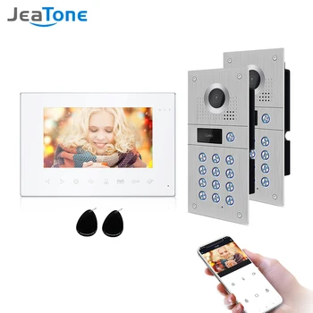 Jeatone Belaidis Wi-fi, Video Domofonas Namų IP Vaizdo Doorbell Elektromagnetinę Kortelę Atrakinti HD Ekranas, Wifi Namų Domofonas Sistema