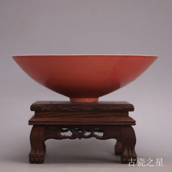 Jingdezhen antikvariniai porceliano (daina Ding krosnies raudona glazūra elnias nuotrauką, bambuko skrybėlę dubenį ir plokštės) folkloro rinkimo