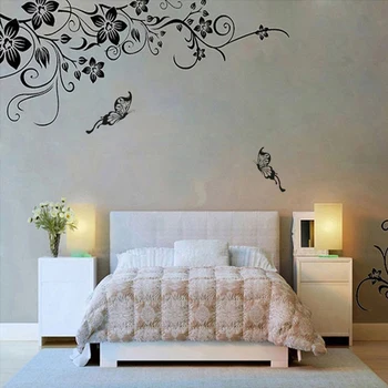 Juoda Gėlė Vynuogių Sienų lipdukai namų dekoro dideli popieriaus gėlės kambarį miegamojo sienos dekoro lipduko ant tapetai