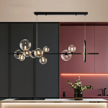 Juoda LED šviestuvo šiuolaikinės skaidraus stiklo burbulas umbra patalpų apšvietimas virtuvės, biuro, valgomojo kabo Pakabukas Lempa