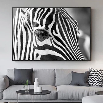 Juoda ir Balta Zebras Galva Sienos Menas, Plakatų ir grafikos Gyvūnų paveiksl Drobė, Tapyba už Kambarį Namų Dekoro Quadros