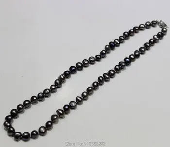 Juodos spalvos Gėlavandenių Perlų Vėrinį Baroko 7-8mm 17.5 COLIŲ