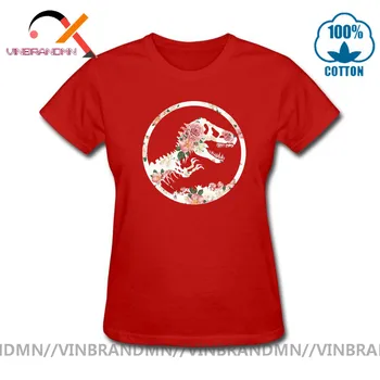 Juokinga Juros periodo Pasaulio marškinėliai moteriška Gėlių Dizainas Dinozaurų Parkas T-shirt jauna moteris jaunimo plonas mergaitės Dino Tees femme camiseta