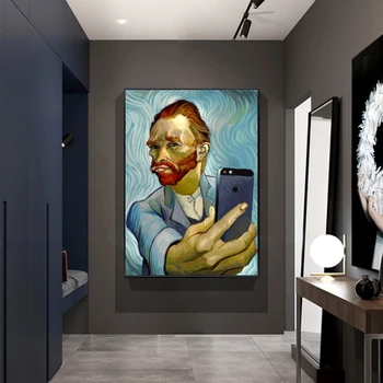 Juokinga Meno Van Gogh Selfie Telefonu Drobės, Paveikslai ant Sienų, Menas, Plakatų ir grafikos Abstrakčiai Portretas Van Gogh Nuotraukas
