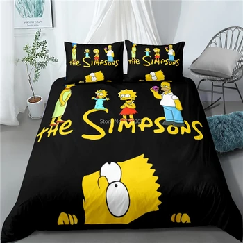 Juokinga Simpson Patalynės Komplektas Animacinių Filmų Antklode Padengti Nustatyti Užvalkalas Prabanga Suaugę Vaikai Lova Padengti Nustatyti Twin Karalienė, Karalius Šalikas Dangtelį Nustatyti