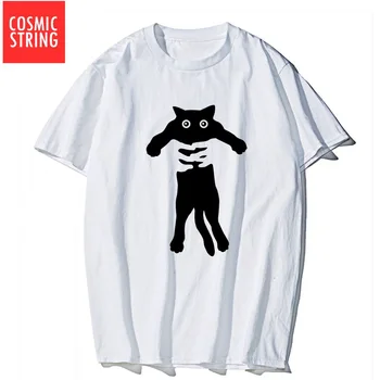 KOSMINĖS STINR medvilnės cool cat spausdinti vyrų marškinėliai atsitiktinis palaidų vyrų marškinėlius, o-kaklo medvilnės vyrų t-shirt vyrai vyrai tee marškinėliai topai