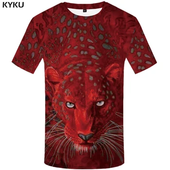 KYKU Leopard T marškiniai Vyrams, Gyvūnų T-shirt Spausdinti Marškinėlius Raudona 3d marškinėliai hip-hop tee kietas mens marškinėliai Hip-hop vasara Trumpas Rankovės