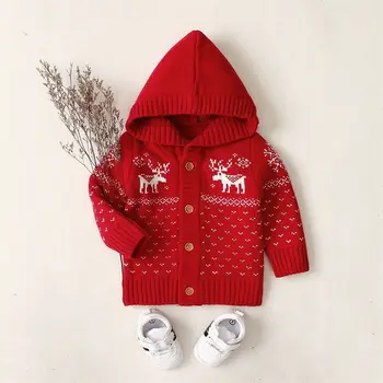 Kalėdos, Kalėdos Megzti Paltai Kūdikių Mergaitės Berniukai Chalatą su Gobtuvu Striukė, Megztinis Kalėdų Elnias Outwear 0-18 mėnesių