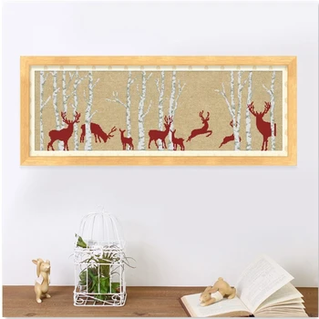 Kalėdų elnias kryželiu rinkinys paprastas medis, miško gyvūnų 14ct 11ct lino linų spalvos drobė siuvinėjimui 