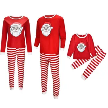 Kalėdų Šeimos Pižama, Nustato Tėvų-Vaikų Atitikimo Komplektus Minkštas Ilgą Rankovėmis Santa Claus Print T-marškinėliai, Kelnės Namų Sleepwear