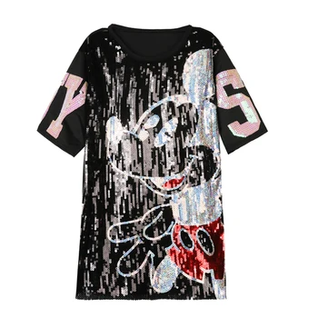 Kilimo ir tūpimo tako Moterų Blizgučiais Animacinių filmų Tshirts Mados Laiškas Spausdinti trumpomis Rankovėmis Plius Dydis T-shirt Hip-Hop Streetwear Ilgai Animacinių filmų Marškinėlius