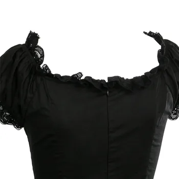Klasikinės Juodos spalvos LOLITA Suknelės moterims Trumpas Sluoksniuotos Rankovėmis Nėriniai-Up Šalies Cosplay Kostiumai Helovinas