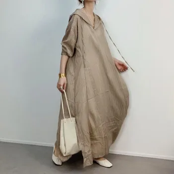 Korėjos Stiliaus, Elegantiškos Moterys Suknelė Prarasti 2020 M. Rudenį Gaubtas Kaklo Atsitiktinis-Line Ilgas, Maxi Hoodie Suknelės Negabaritinių Japonija Ponios Vestiods