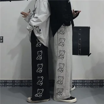 Korėjos Stiliaus Plati Koja Kelnės Animacinių Filmų Spausdinti Harajuku Kelnės Moterims Streetwear Rudens Mados Streetwear Moterų Sweatpants