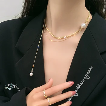 Korėjos naujas mados juvelyrikos multi-layer grandinės aukso trumpi karoliai Kūrybiškumą dizaino, perlų pakabukas moterų elegantiškas vėrinys