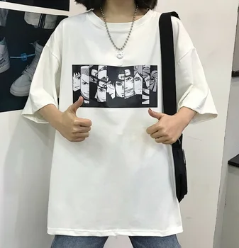 Kuakuayu HJN Unisex korėjos Mados Anime T-Shirt Tumblr Mados Harajuku Stilius Tee Gatvės Dėvėti Atitikimo Marškinėliai