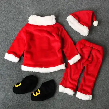 Kūdikis, Kūdikis, Kalėdų Senelis Stiliaus Kalėdų ilgomis rankovėmis Viršūnes+kelnės+hat+kojinės Apranga Nustatyti Kostiumas Naujųjų Metų Drabužių Kostiumas Šalis