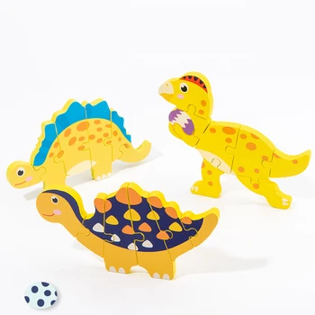 Kūdikių Mediniai Animacinių filmų Dinozaurai 3D Puzzle Dėlionės Vaikams, Berniukas, Mergaitė Montessori Ankstyvo Mokymosi Educatioanl Įspūdį Žaislai