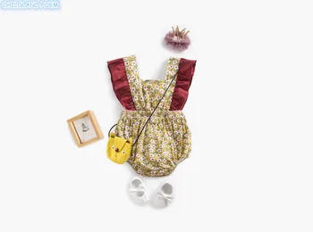 Kūdikių Mergaičių Romper Vasaros Gėlių Spausdinti Naujagimiui Jumpsuit Princesė Kūdikių Sunsuit Komplektus Backless Bamblys Drabužiai Mergaitėms