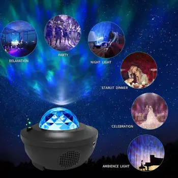 LED Muzika Dangaus Projekcija Lempa USB jungtį Belaidžio ryšio Balso Kontroliuojamos Sky Star Ocean Žvaigždėtą Naktį, Šviesos, Scenos Šviesos