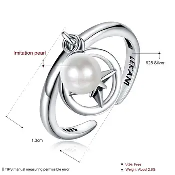 LEKANI 925 Sterlingas Sidabro Žiedai Moterų Dirbtinių Perlų Retro Stiliaus Atidarymo Reguliuojamas Žiedo Jubiliejų Papuošalai Paprasta Dovana