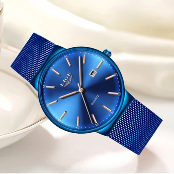 LIGE Moteriški Laikrodžiai Top Brand prabanga Kvarcinis Analoginis Žiūrėti Moterų Visą Mėlyna Akių Nerūdijančio Plieno, Data, Laikrodis Mados Ultra-plonas Perjungiklis